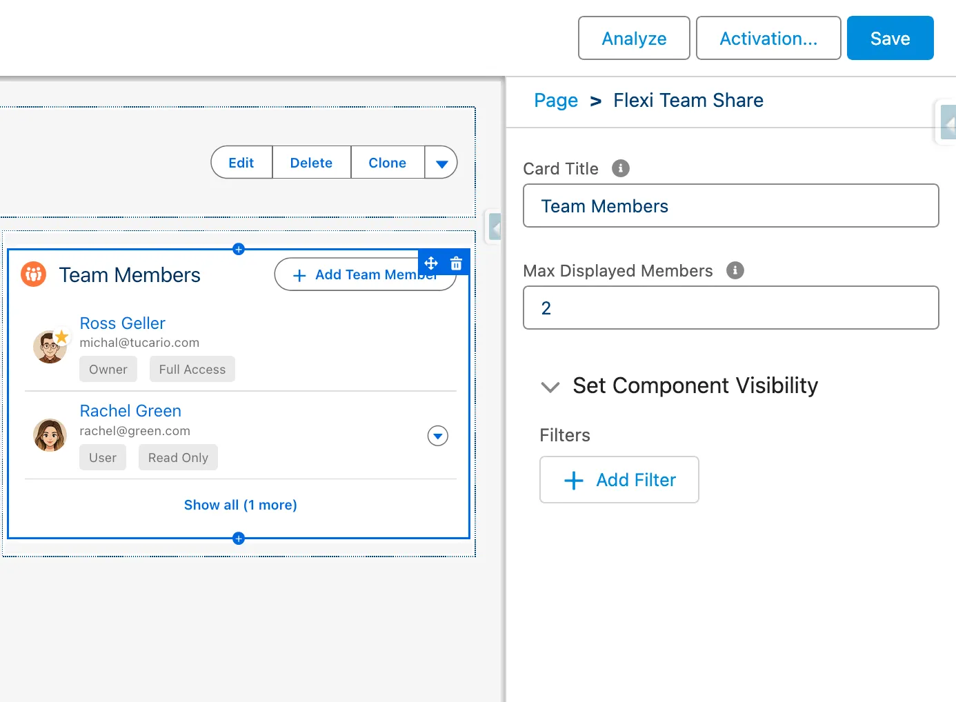 Lightning App Builder — component properties