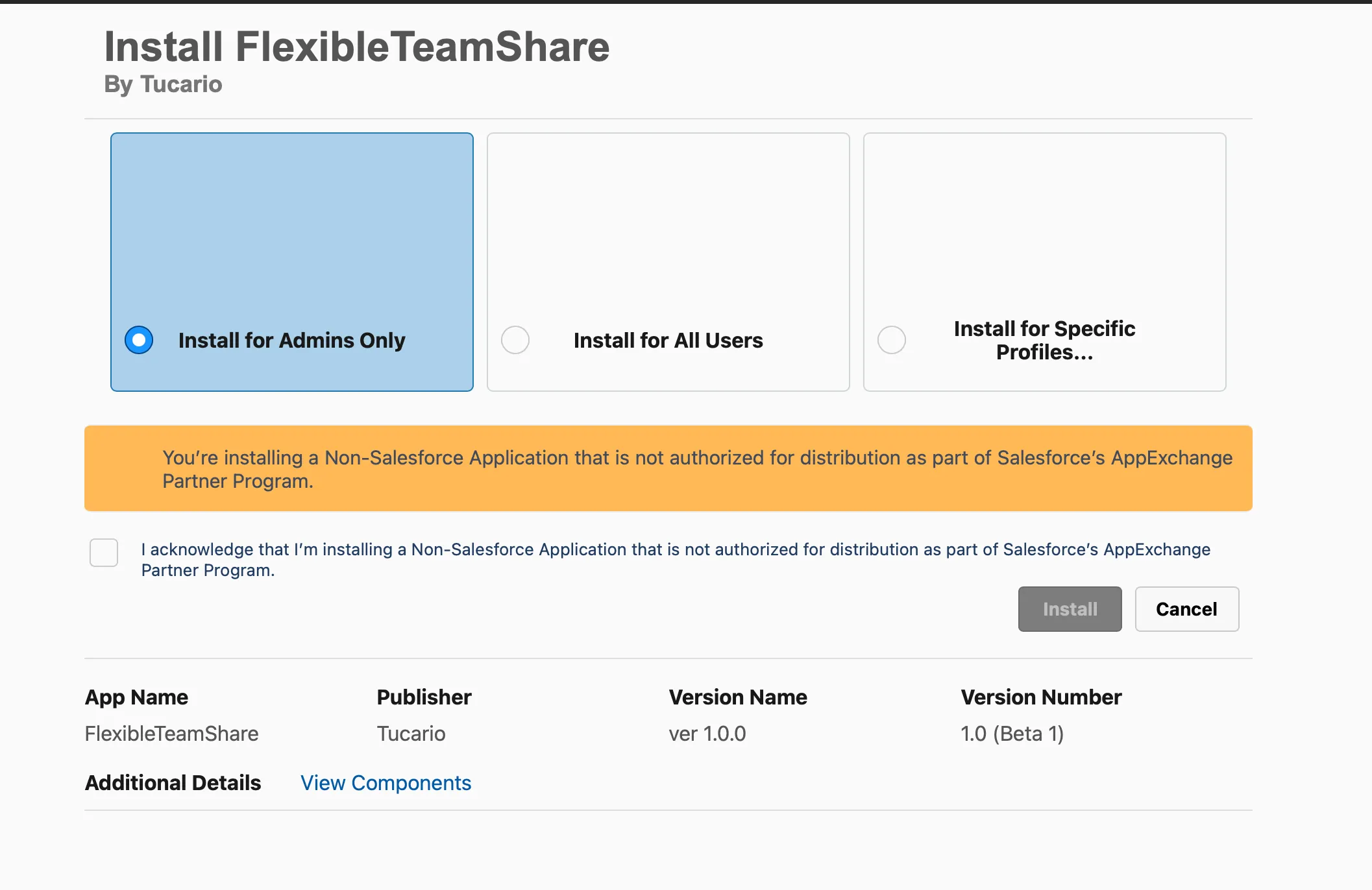 AppExchange installation screen