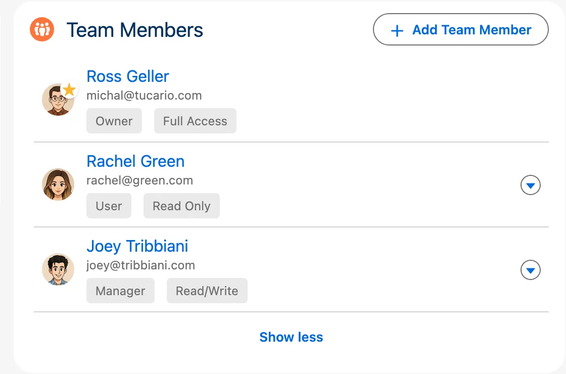 Team Members component showing roles